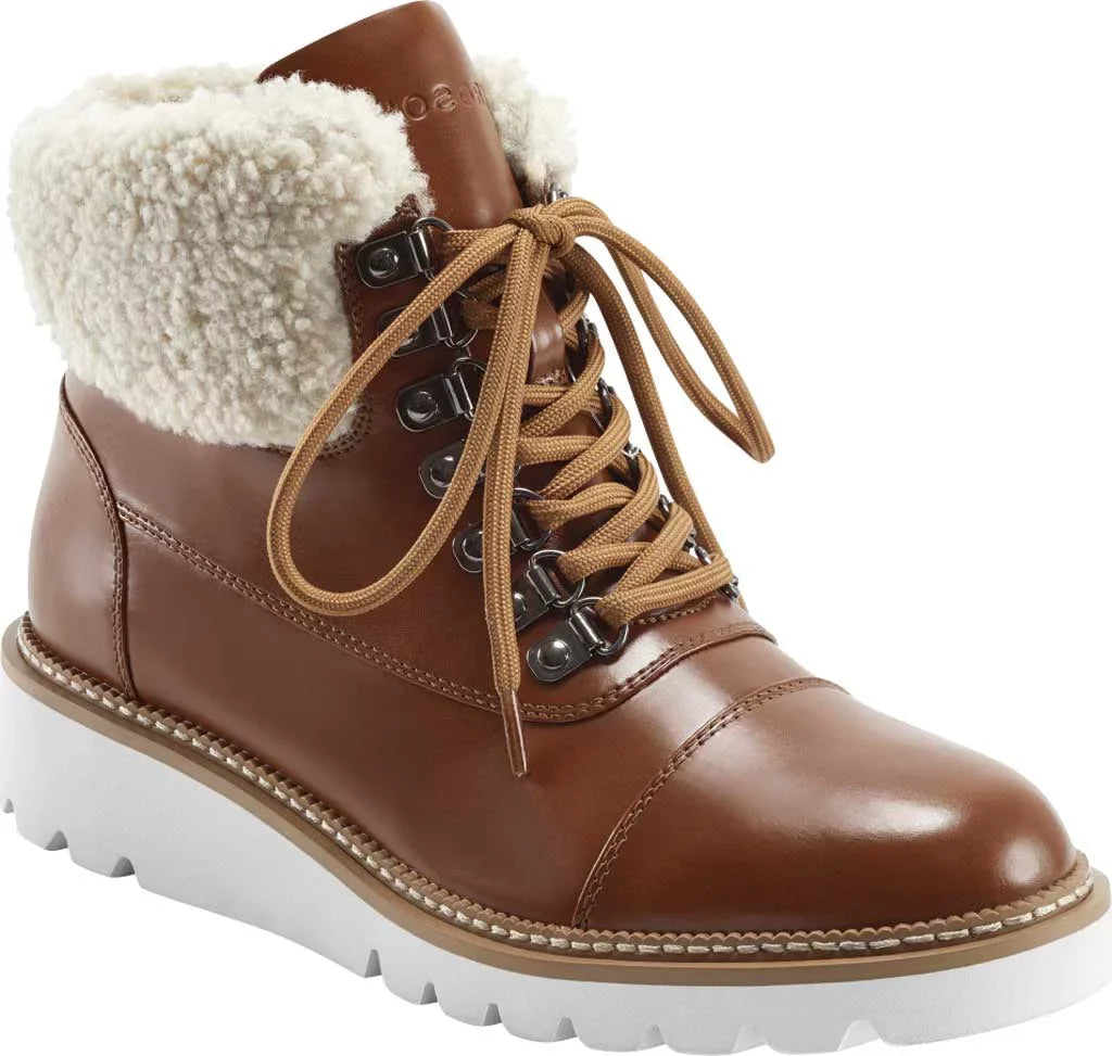 Women's Aerosoles Alden Wedge Hiker Bootie Tan Faux Leather/Faux Shearling 11 M