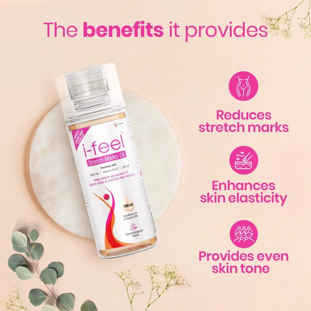 I-Feel Stretch Mark Oil For Pregnancy Stretch Marks | Scar Removal Oil | Dermatologically Tested | Even Toned Skin With Goodness Of Vitamin E, A And Natural Oils | 100 Ml