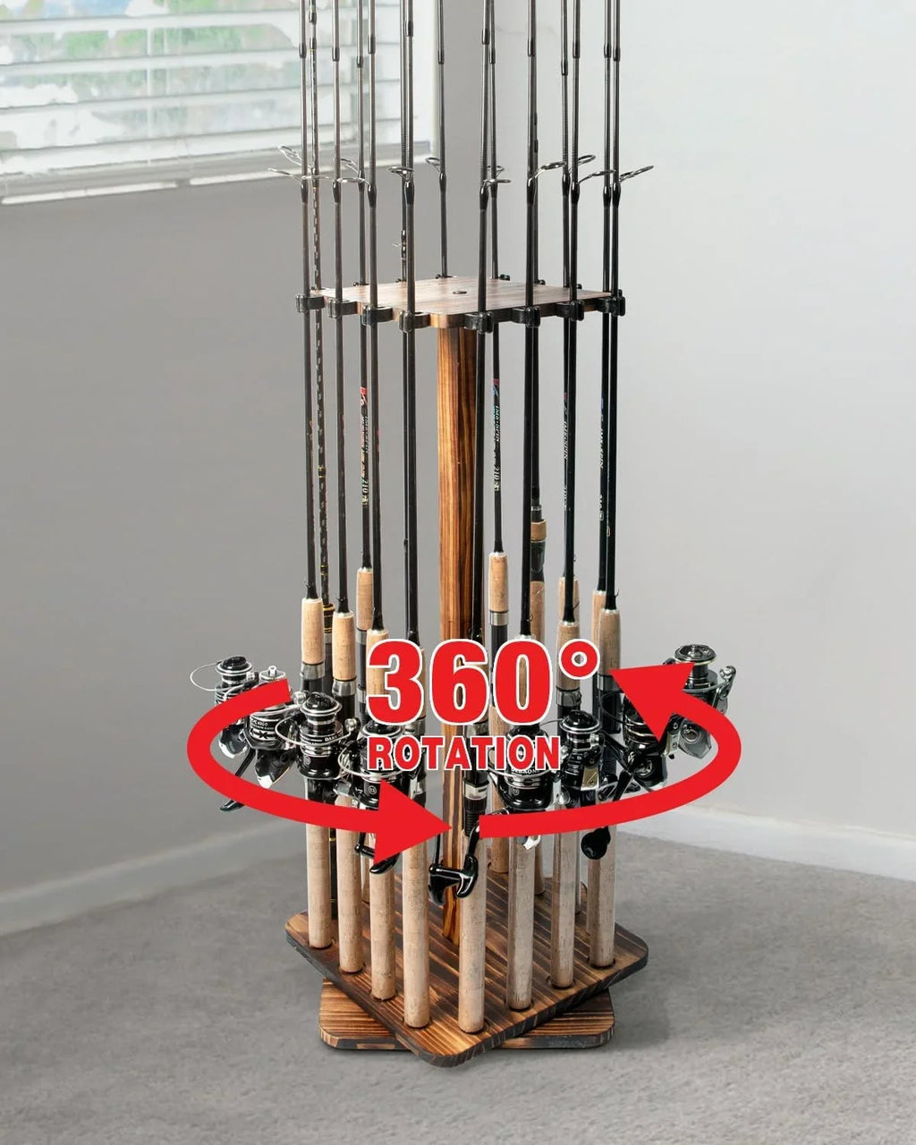 Ghosthorn Fishing Rod Pole Holders for Garage 360 Degree Rotating , Holds up to 16 Rods  Wood  Fishing Gifts for Men