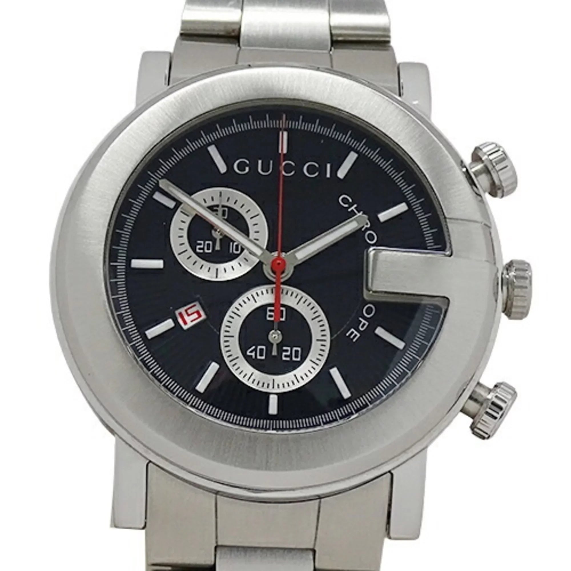 Used Gucci GUCCI watch men's G chrono date quartz stainless steel SS 101M YA101309 silver black
