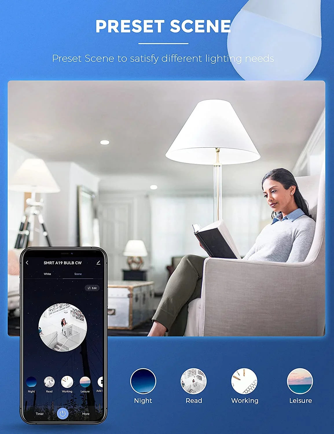 YANSUN A19 Smart Light Bulb Work with Alexa, Google Home & Siri,WiFi LED Bulb Daylight 5000K, 9W 60W, Dimmable, 850LM,4 Pack