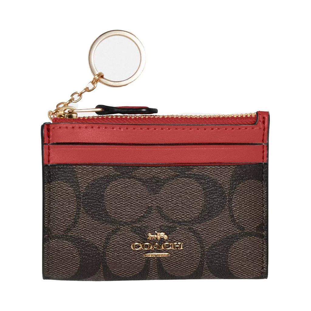 Coach Women's Mini Skinny Id Card Case In Signature Canvas (Brown / Red)