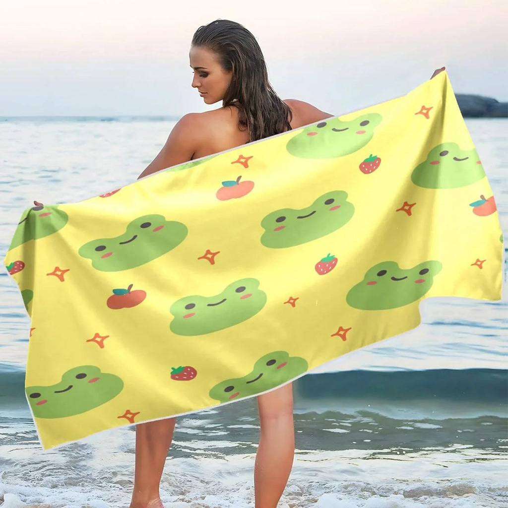 Bestwell Cute Cartoon Frog Beach Towel - Lightweight Compact Oversized Travel Towels - Super Absorbent Quick Dry Towel for Swimming Camping Holiday（194）