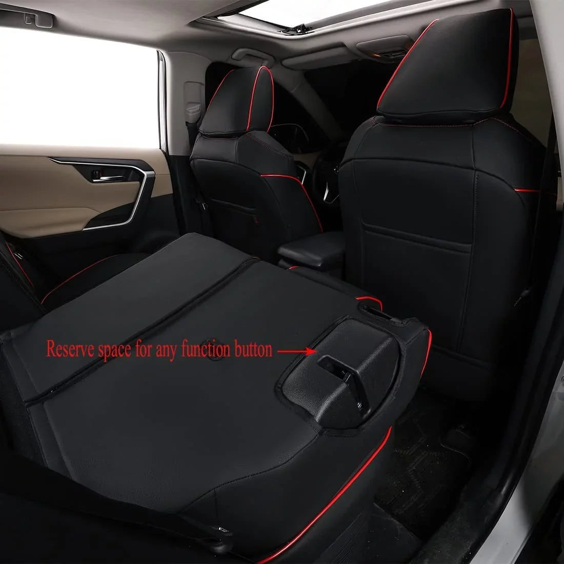 EKR Custom Fit Taos Car Seat Covers for Volkswagen Taos S SE 2022 2023-Full Set Leather Auto Seat Covers(Black with Red Trim)