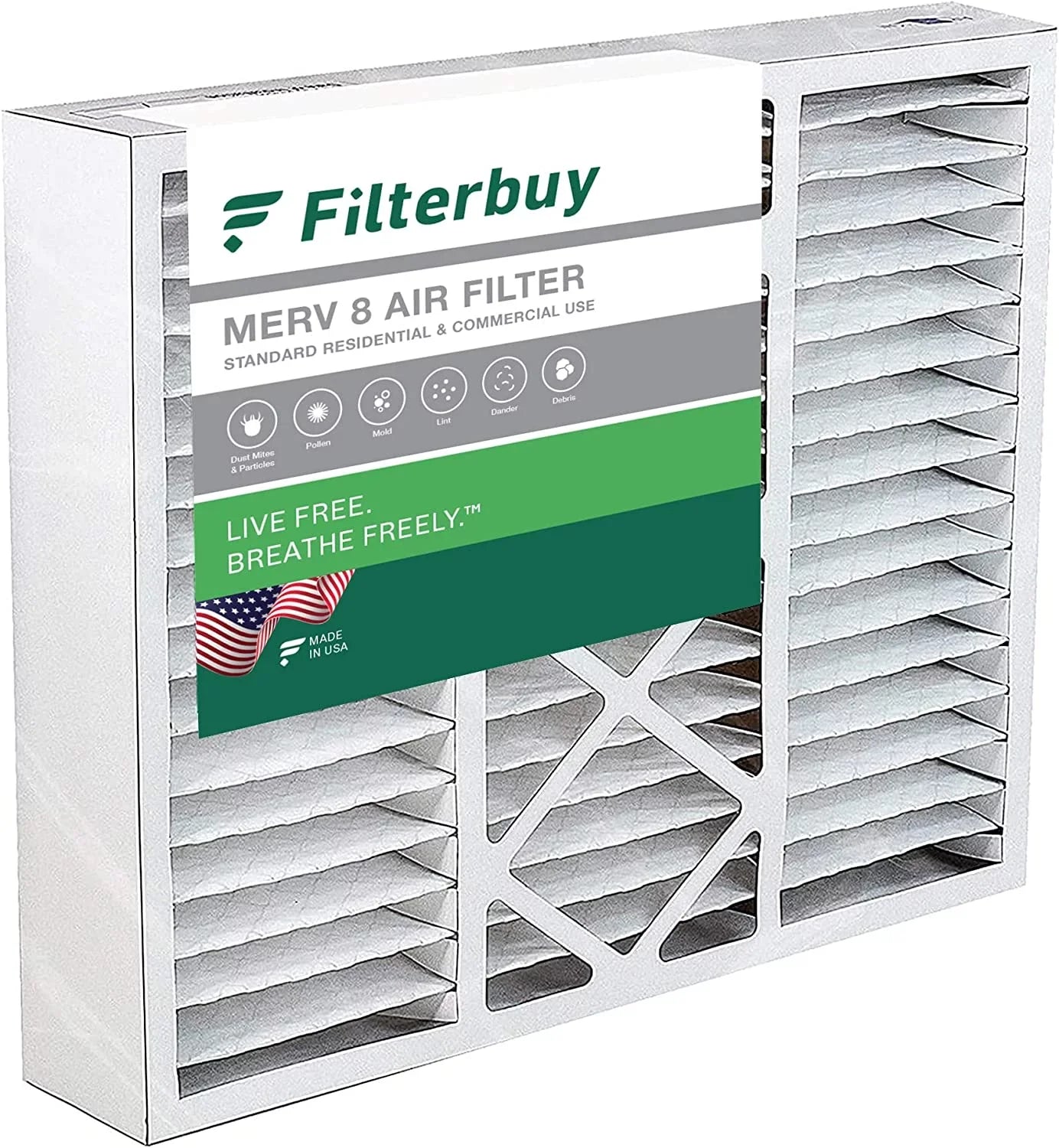 Filterbuy 20x20x5 MERV 8 Pleated HVAC AC Furnace Air Filters for Honeywell FC100A1011 and Lennox X0585 (1-Pack)
