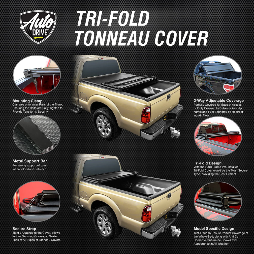 Auto Drive Soft Tri Fold Truck Bed Tonneau Cover Fits Ford Ranger Flareside/Splash 6' 1993-2011