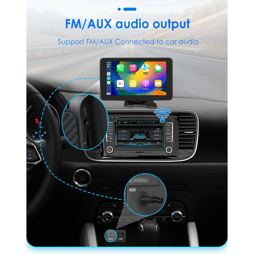 GPS Navigation Apple Carplay AUX FM Car Radio Stereo Head Unit 7" Touchscreen 360° Adjustable Portable Mirror Link Android Auto Monitor Player
