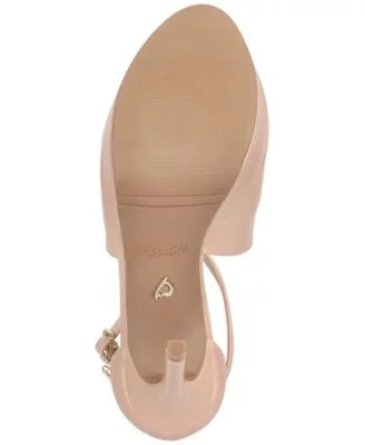 JEWEL BADGLEY MISCHKA Womens Beige 1" Platform Crisscross Straps Buckle Charm Padded Adjustable Charly Round Toe Stiletto Buckle Pumps Shoes 8 M