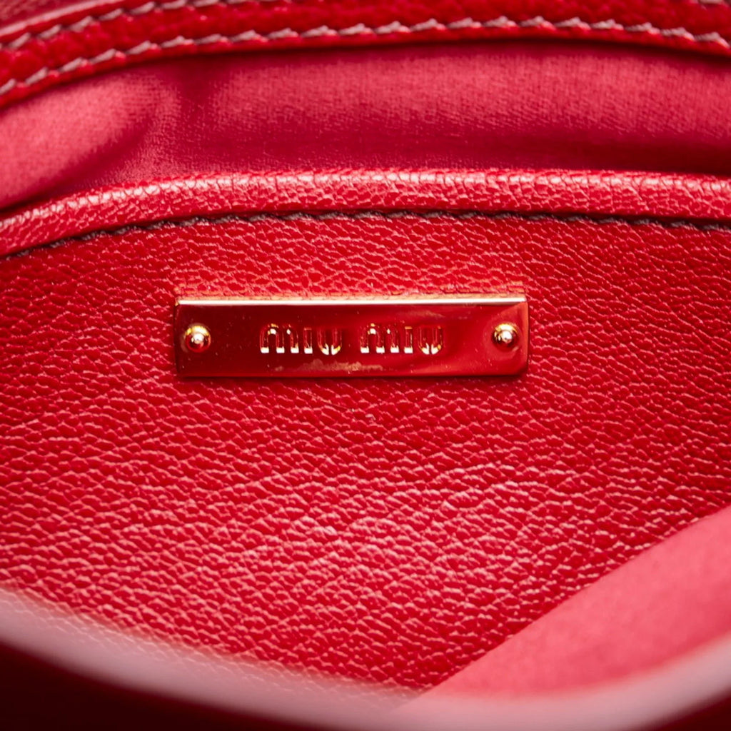 Pre-Owned Miu Miu Miu Madras Bicolor Handbag Shoulder Bag RN0726 Orange Red Leather Ladies MIUMIU (Good)
