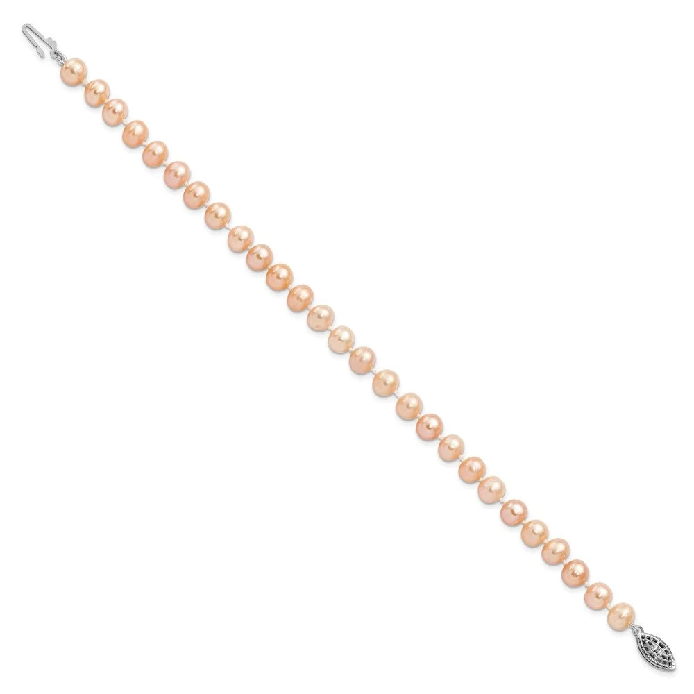 Auriga 925 Sterling Silver 6-7mm Pink Fwc Pearl Bracelet 7.25inch for Women