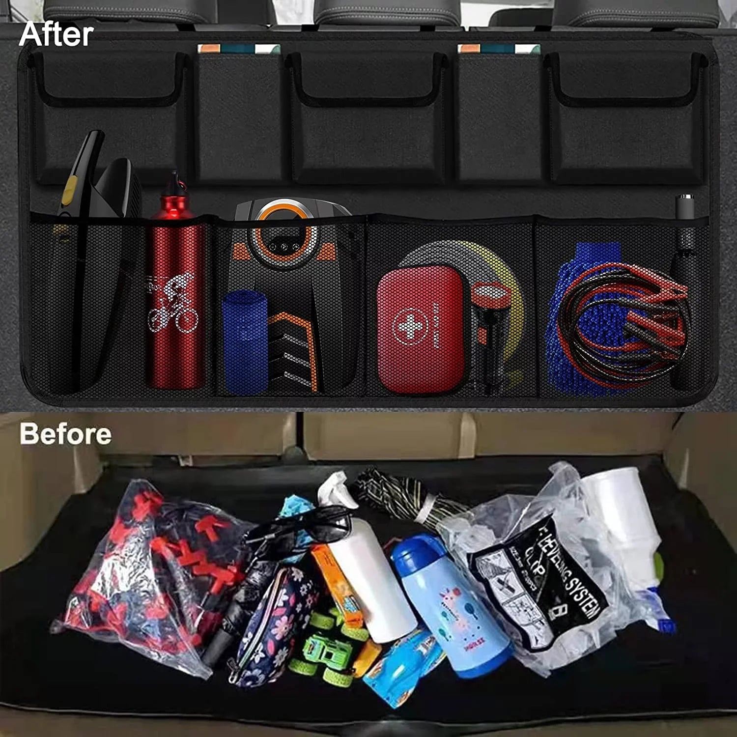 Car Trunk Organizer, Backseat Hanging Organizer with 9 Large Storage Bag Super Capacity -Trunk Organizer for SUV,Truck,V