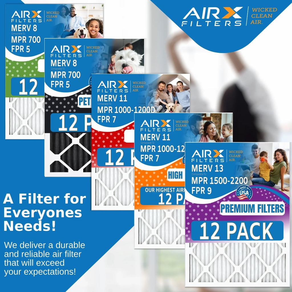 12x24x1 Air Filter MERV 13 Rating, 12 Pack of Furnace Filters Comparable to MPR 1500 - 2200 & FPR 9 - Made in USA by AIRX FILTERS WICKED CLEAN AIR.