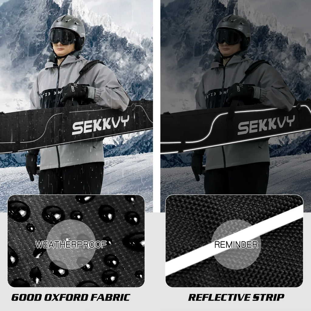 170CM/67IN Single Ski Bag Snowboard Bag 600D Waterproof Oxford Cloth Ski Travel Bag Adjustable Shoulder Strap for Ski, Travel Transport, and Outdoor Camping black