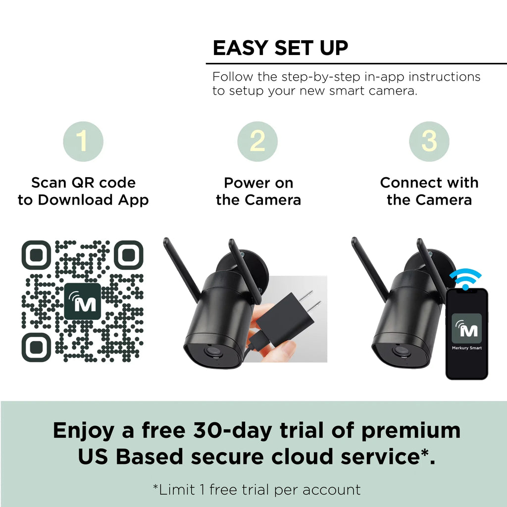 Merkury Smart 1080P Smart Outdoor Security Camera - Weatherproof, Night Vision, 2-Way Audio, Black, Wi-Fi