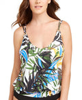 Calvin Klein OLIVE MULTI TROPIC RAINFOREST Blouson Tankini Top, US X-Small