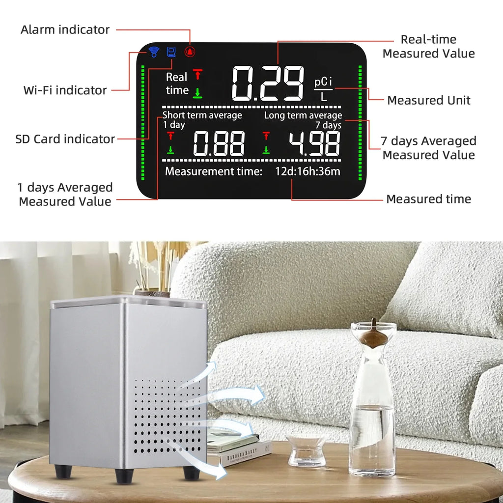 Pristin Radon Detector,Radon Tuya APP Alarms Professional Smart Indoor Room Office APP Quickly Sensitively WiFi Radon Tester Sound Alarms Professional Monitor Data WiFi Radon Tester Indoor