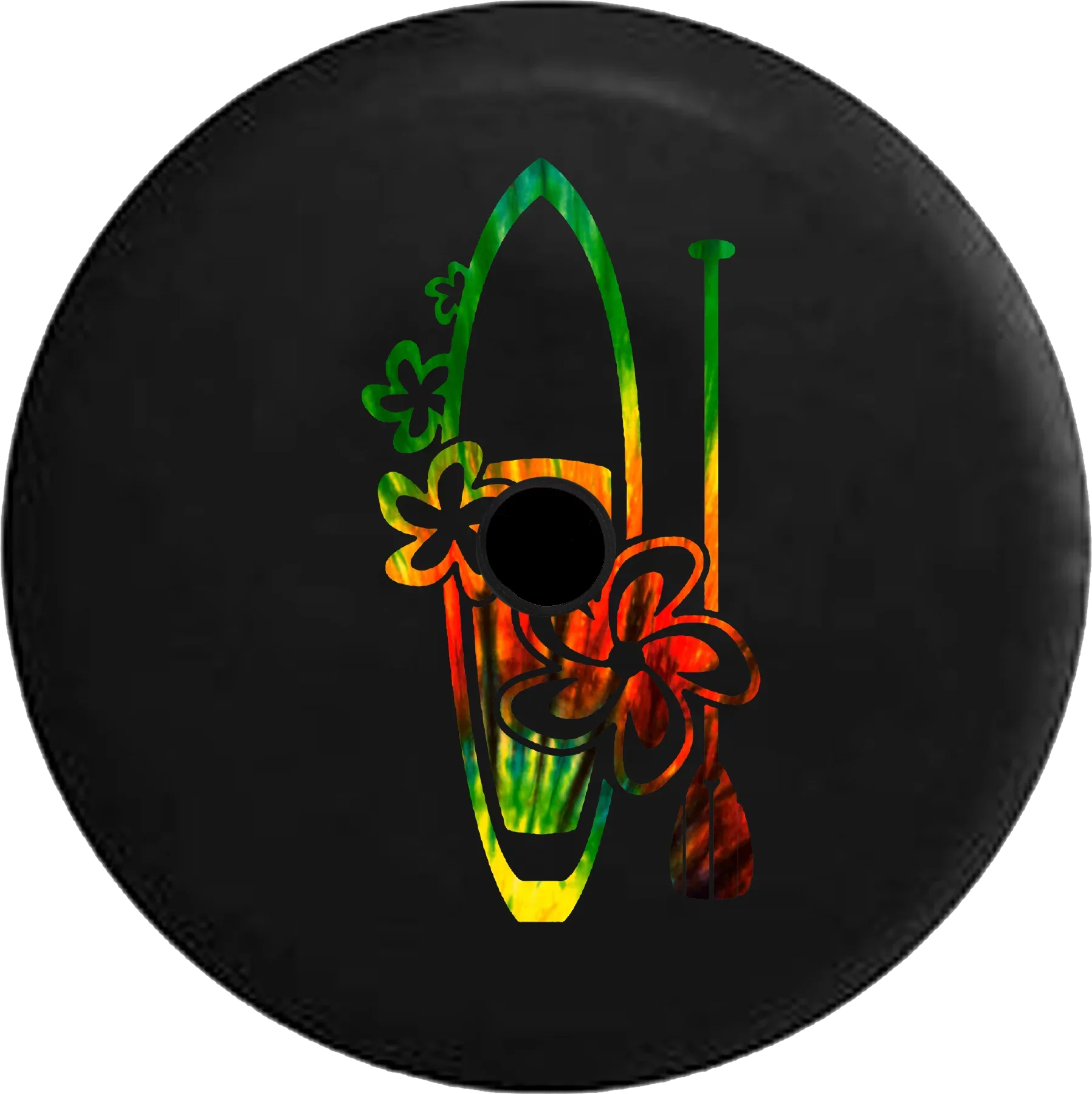 2018 2019 Wrangler JL Backup Camera Hawaiian Island Surfboard Tiedye Water Sea Ocean Beach Spare Tire Cover for Jeep RV 32 Inch