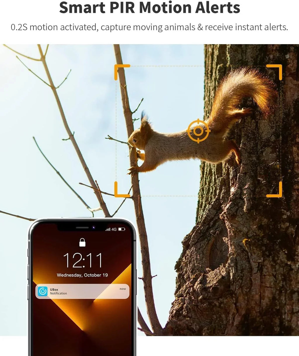 4G LTE Cellular Trail Cameras Include SD&SIM Card (Verizon/AT&T/T-Mobile) &Solar Panel, Game Cam Works No WiFi with 2K Live Feed via phone/360° Full View/Motion Activated/Night Vision/Playback