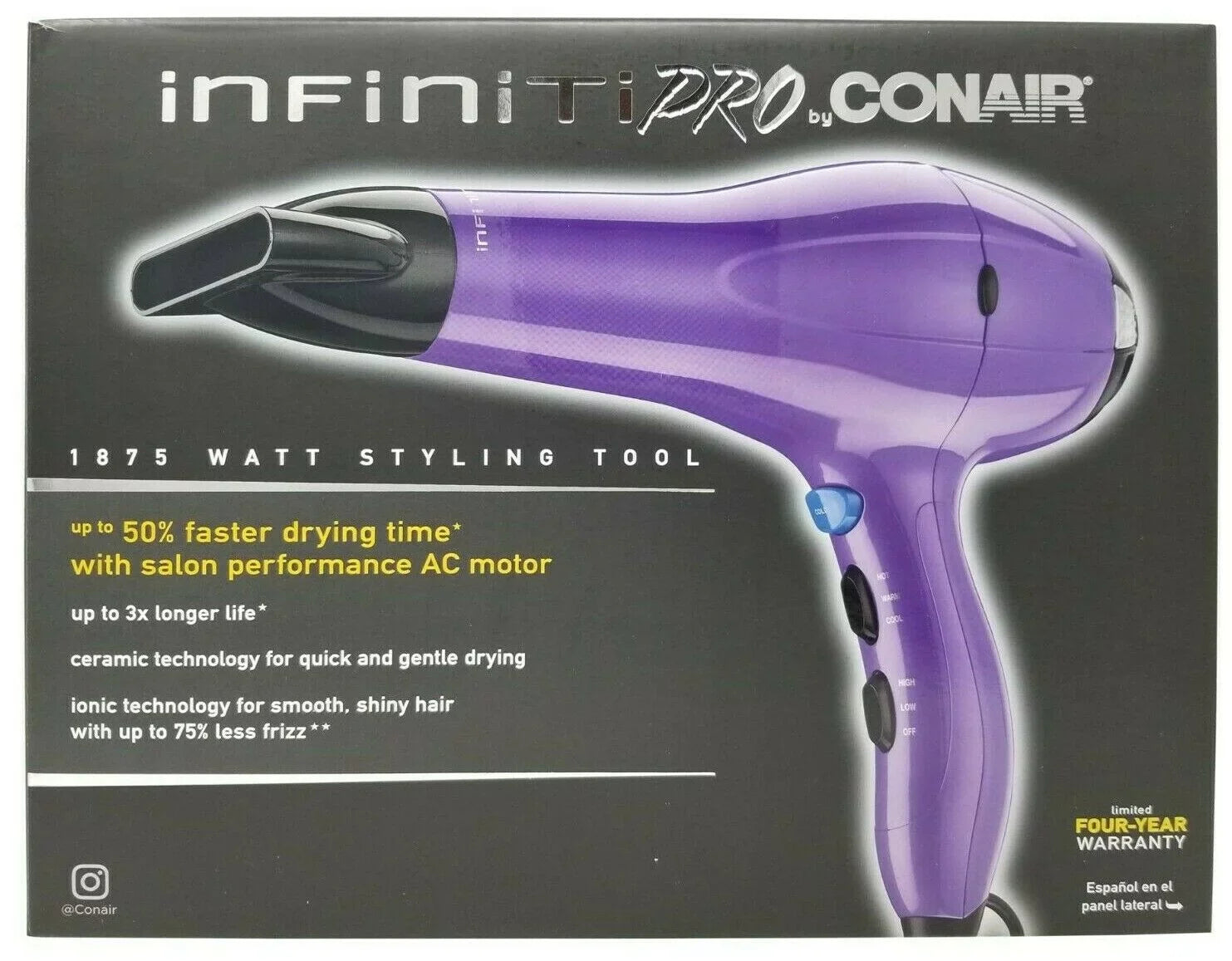 Conair Infiniti Pro 1875 Watt Styling Tool Salon Performance AC Motor Hair Dryer