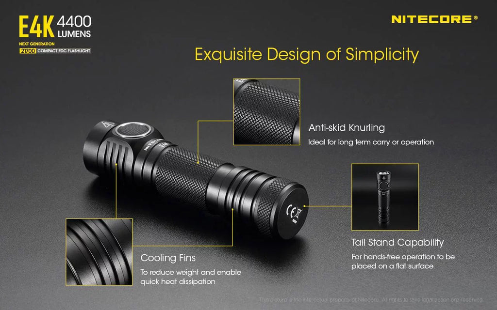 Combo: NITECORE E4K Next generation Flashlight - 4400 Lumens w/NL2150HPi  and  NL2150HPR Batteries +UMS2 Intelligent Charger  and  Eco-Sensa USB Cord