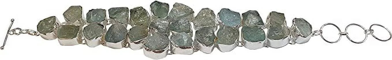 Aquamarine Gemstone for Women, Silver Plated Handmade Flower Design Fashion Jewllery, Gift Party Boho Designer Chain Bracelet, 9" Length