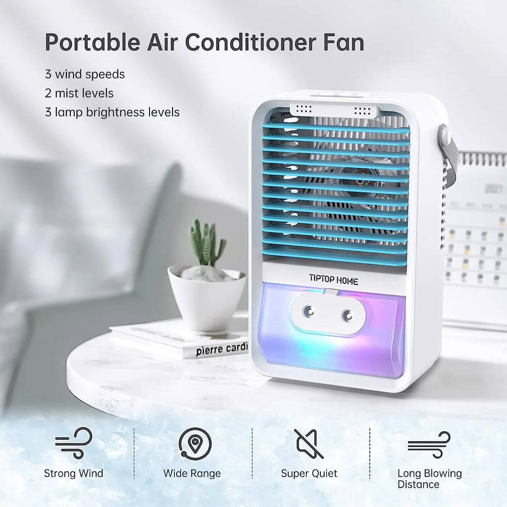 Brano Portable Air Conditioners Fan, Portable AC Air Cooler Fan with 3 Speed , USB Mini Portable Desk Misting Fan , Personal Air Conditioner AC Fan Rechargeable, Blue