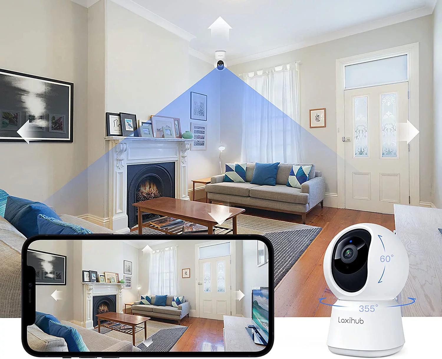 Laxihub 360° Pan/Tilt Security Camera, 1080P 2.4g WiFi Baby Monitor, Motion & Sound Detection, IR Night Vision, Two-Way Audio, Works with Alexa