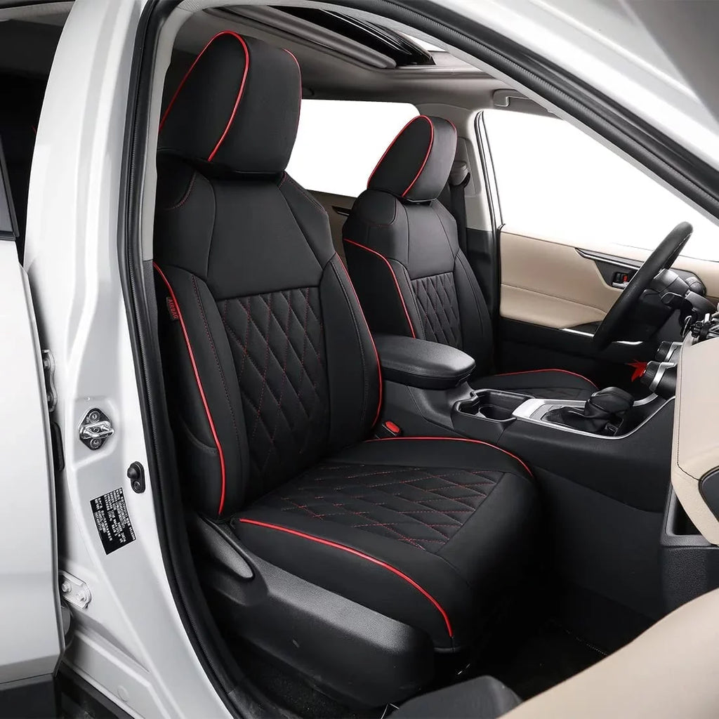 EKR Custom Fit Taos Car Seat Covers for Volkswagen Taos S SE 2022 2023-Full Set Leather Auto Seat Covers(Black with Red Trim)