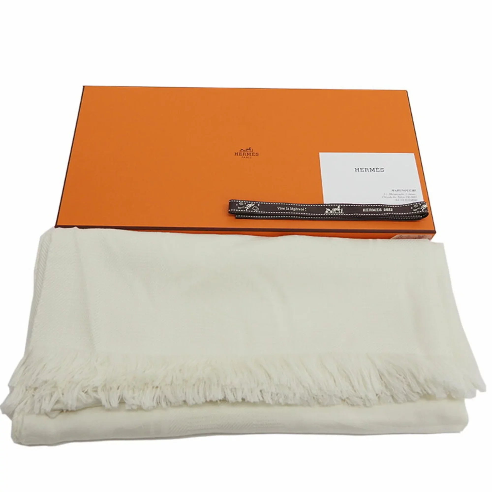 Pre-Owned Hermes HERMES New Libris Stole Yvoire White H262494S Women's (Like New)