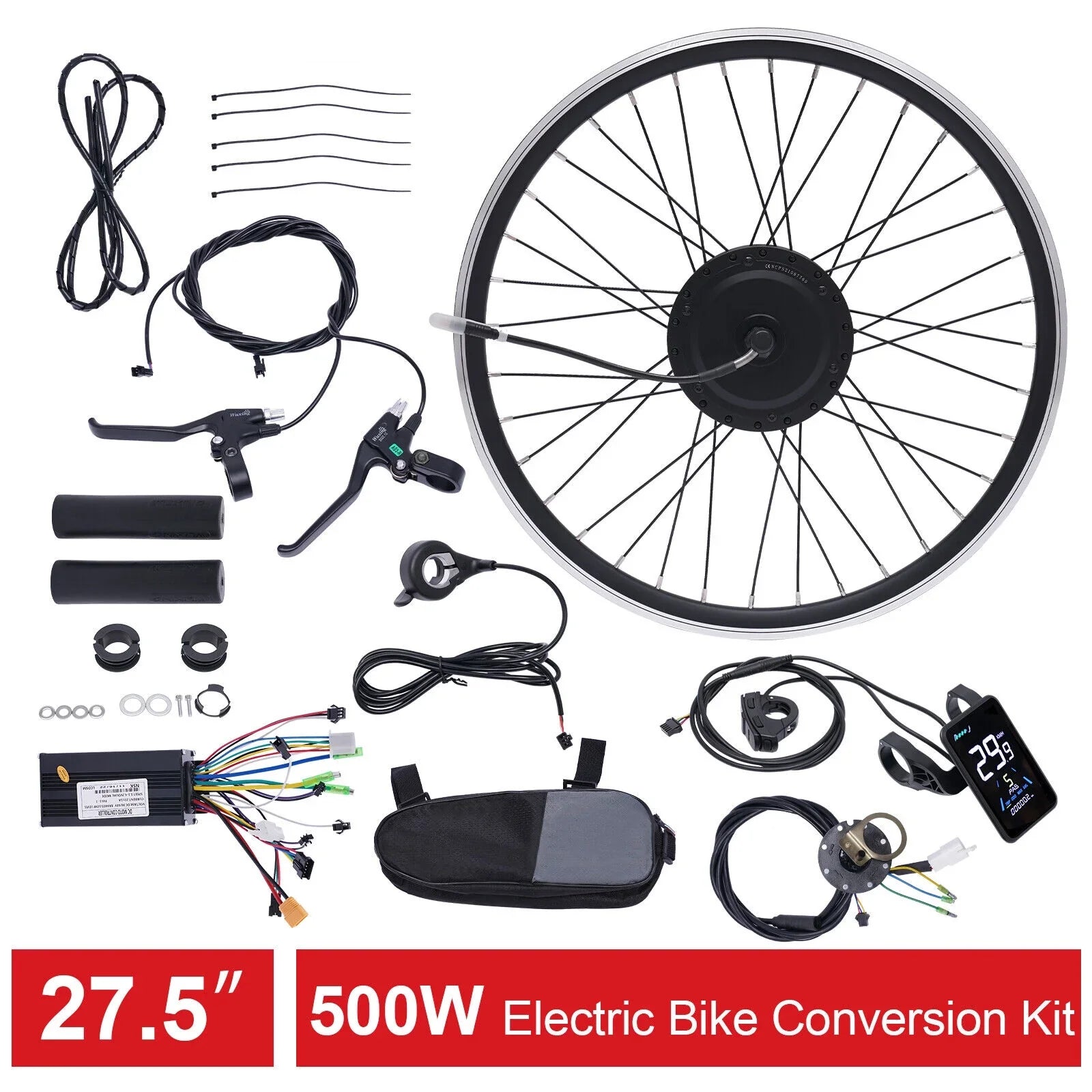 DENEST 27.5" E-Bike Front Wheel Hub Motor Electric Bicycle Motor Conversion Kit 500W 36V