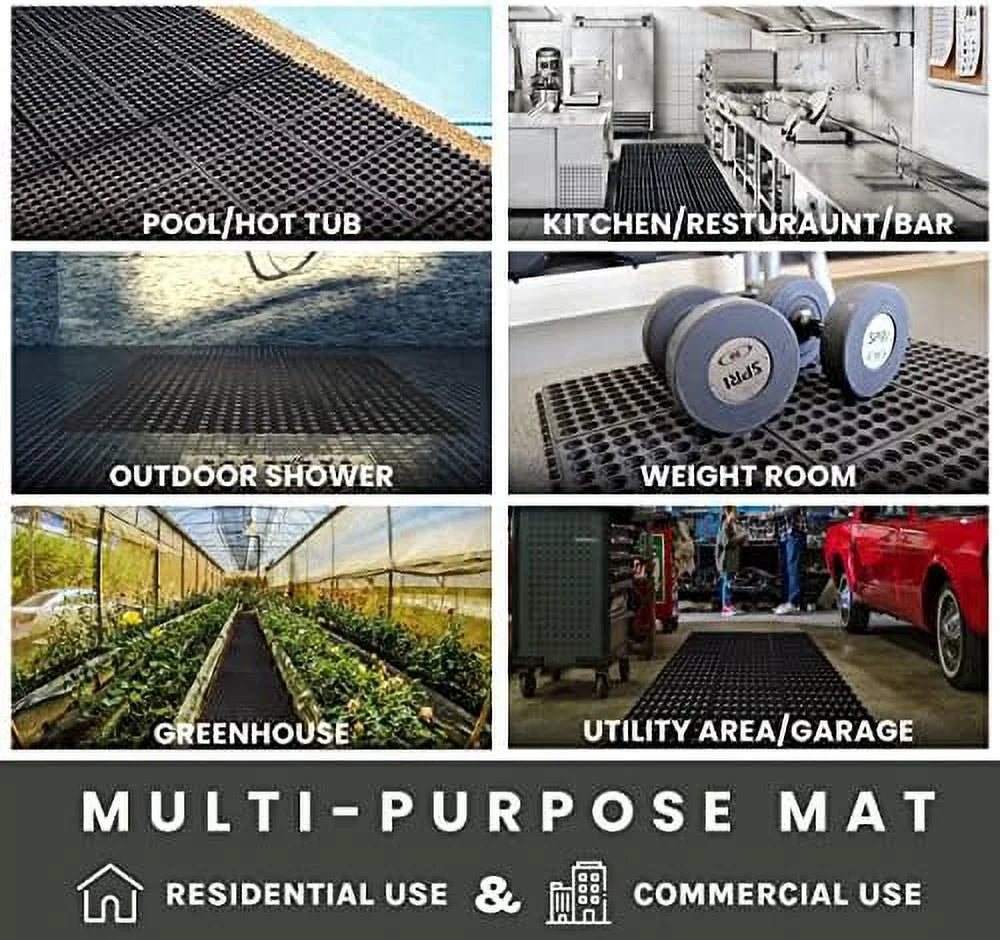 Interlocking Rubber Floor Mat For Restaurant Kitchen Floor Anti Fatigue Bar Door Mat Non-Slip Indoor Outdoor Shower Pool Drainage, Durable Garage Flooring 36 X 36 Inch