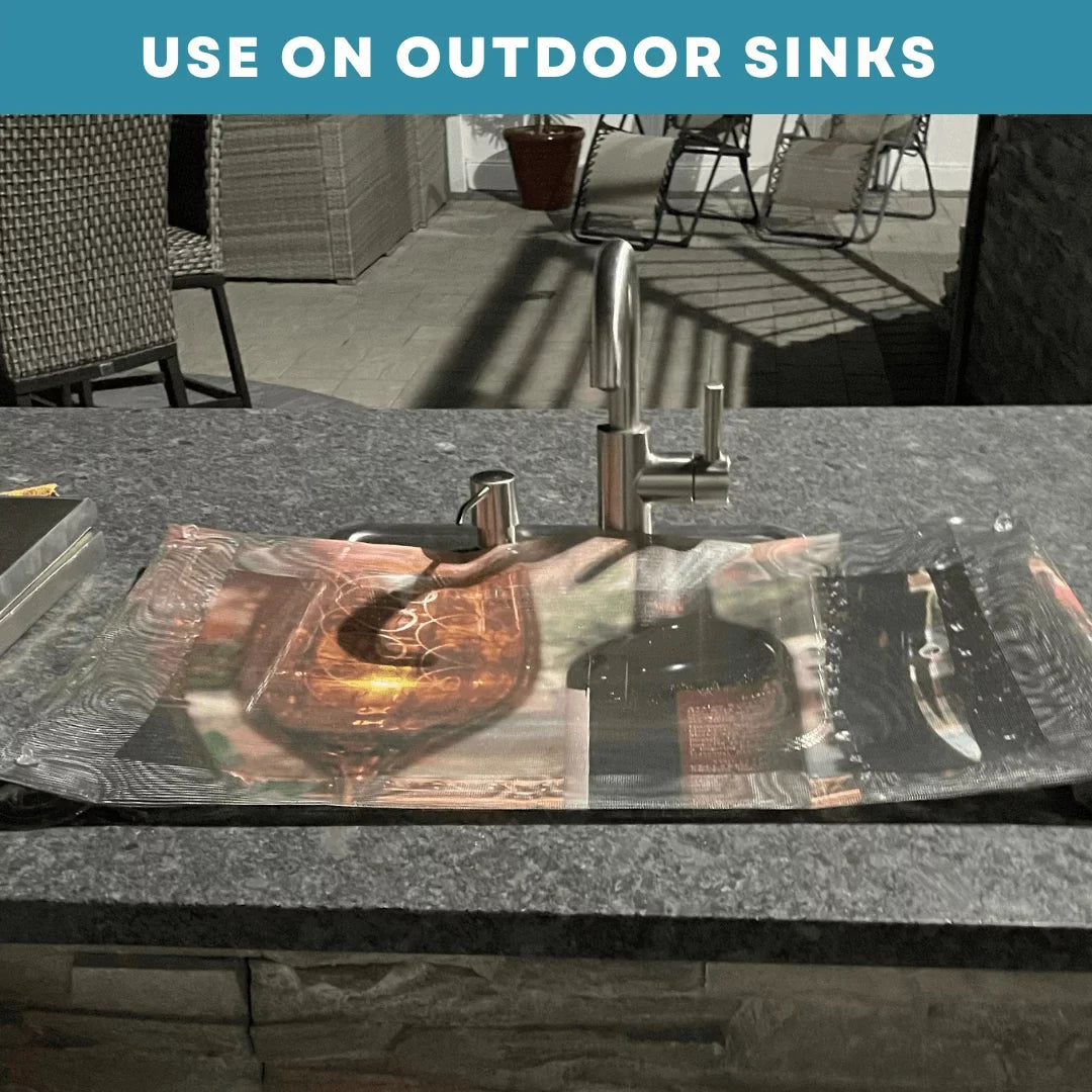 Sink Out of Sight- Home Décor Kitchen Sink Cover, Hot/Cold Liquids and Debris pass through cover, 5 Designs, 2 adjustable sizes. Design: Jenny's Rose Size 39.5"X20" for double sink coverage -SK2-JR2-a