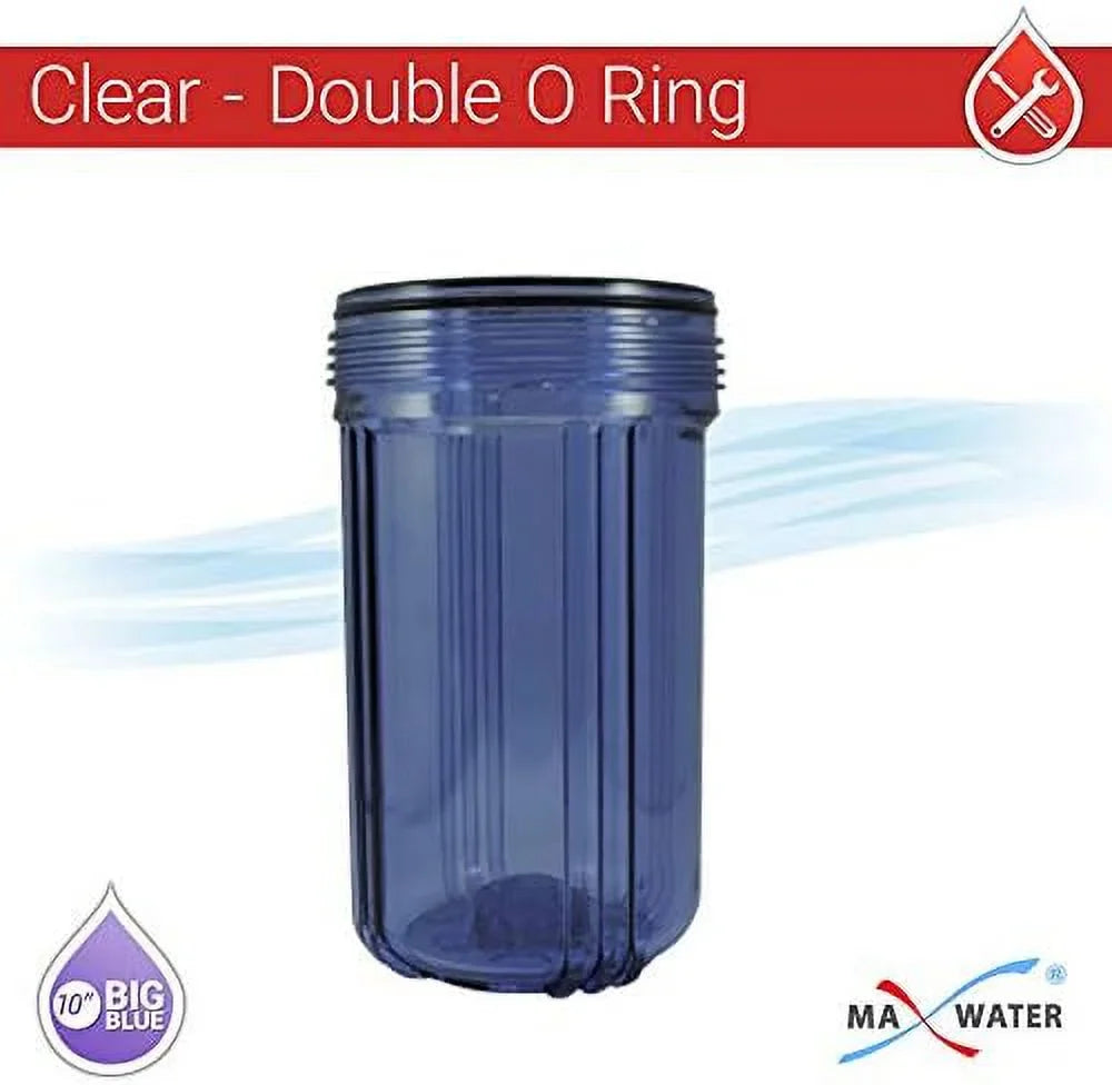 2 Pack 10" BB Clear Whole House  System Filter Housing 1" NPT Brass Ports W/Pressure Release, 2 Pressure Gauges, Wrench  2 Brackets