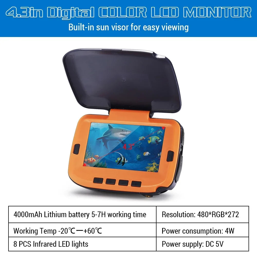 Lixada Fishing Camera Underwater 4.3in Digital LCD 120° View 300,000 Pixels Night Vision Suitable for Ice/River Fishing