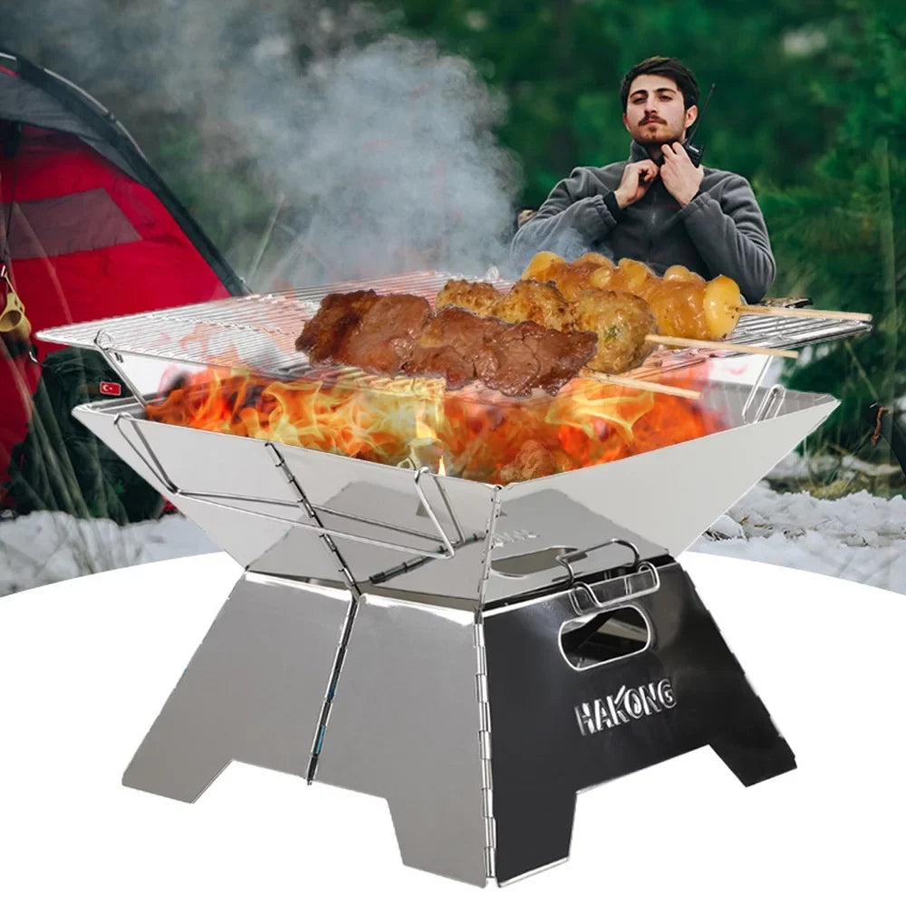 HAKONG Stainless Steel Portable BBQ Grill  Foldable Design Perfect for Traveling and Picnic Barbecue