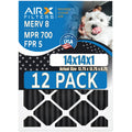 14x14x1 Air Filter MERV 8 Rating, 12 Pack of Furnace Filters Comparable to MPR 700, FPR 5, Pet Odor Retention Filters - Made in USA by AIRX FILTERS WICKED CLEAN AIR.