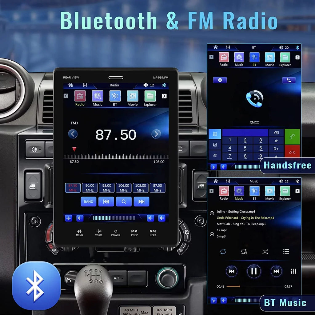Podofo Single Din 9.5'' Car Stereo with Apple Carplay Android Auto HD Touch Screen Car MP5 Player Car Radio Bluetooth Mirror Link USB FM,with 12 LED Rear Camera