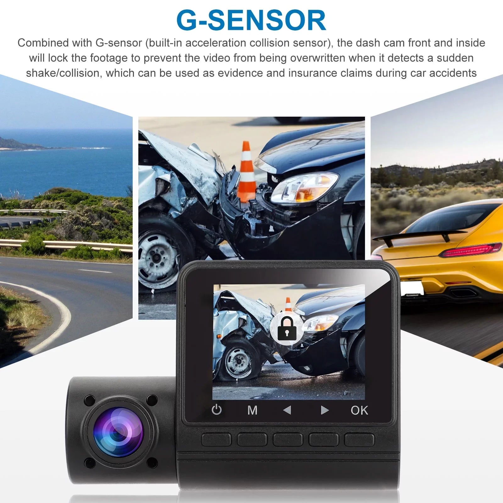 Dual Dash Cam, TSV 1080P Car Driving Recorder Camera, 170° Wide Angle Front Inside Camera with Night Vision, Loop Recording, G-Sensor, Parking Mode, Motion Detection, HDR, Black