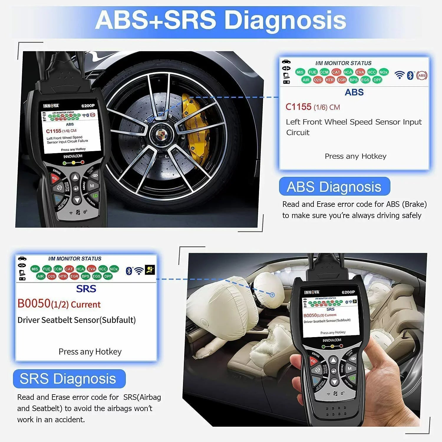 INNOVA 6200P OBD2 Scanner Code Reader Full System ABS SRS Battery Registratio Oil Bluettoth Diagnostic Tool