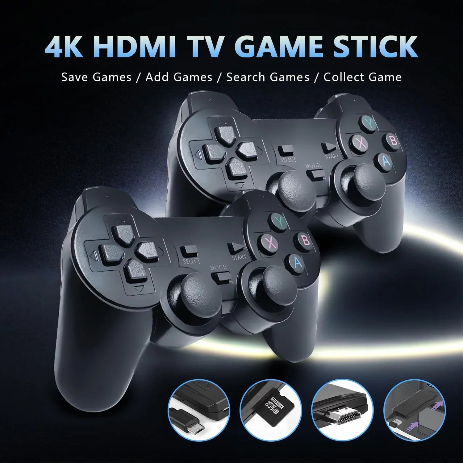 Retro Game Stick - Retro Game Console Revisit Classic Games with Built-in 9 Emulators, 20,000+ Games, 4K HD Output, and 2.4GHz Wireless Controller for TV Plug and Play(64G)
