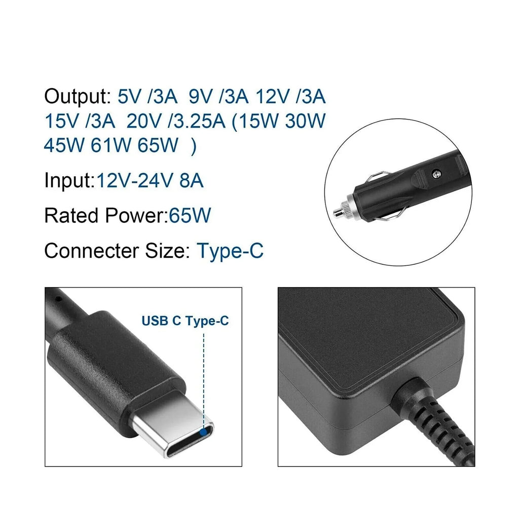 AMSK POWER Car Charger 65W USB-C for HP ZBook Firefly 14 inch G10 Mobile Workstation PC Wolf