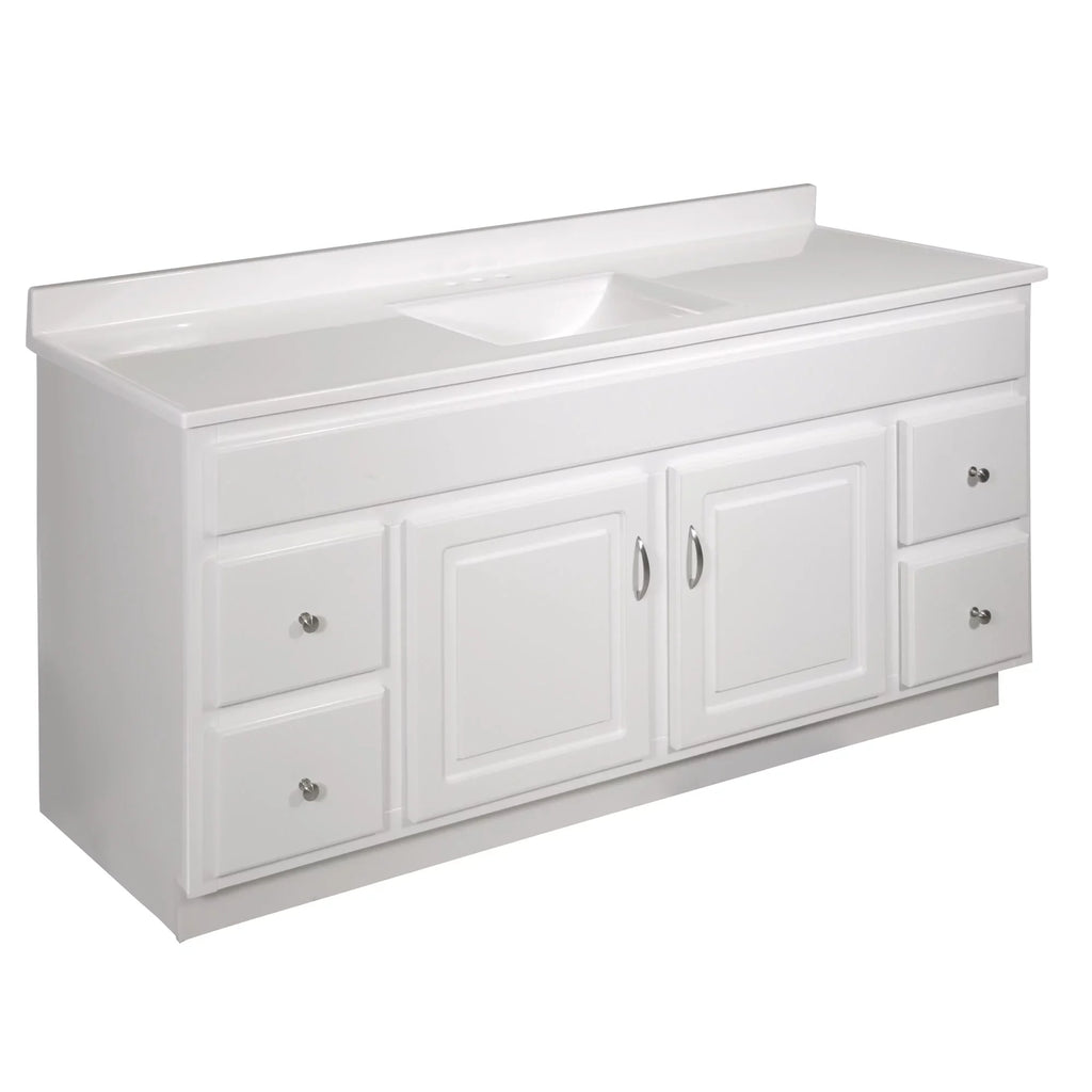 Design House 557660-WHT 61-inch Camilla Cultured Marble Centerset Mount Rectangle Single Bow Vanity Top with Integrated Backsplash, Solid White