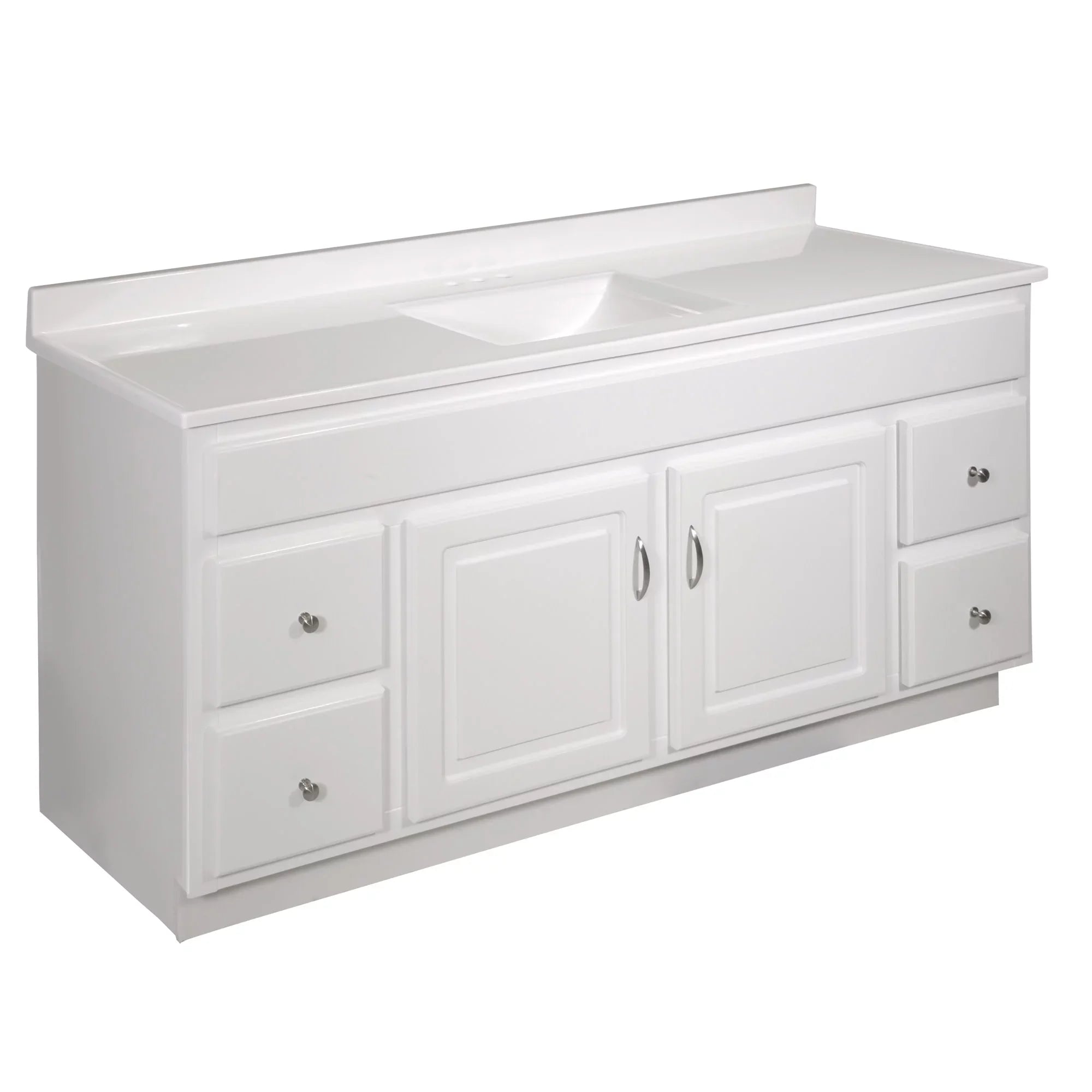 Design House 557660-WHT 61-inch Camilla Cultured Marble Centerset Mount Rectangle Single Bow Vanity Top with Integrated Backsplash, Solid White
