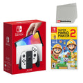 Nintendo Switch OLED Console White with Super Mario Maker 2 and Screen Cleaning Cloth