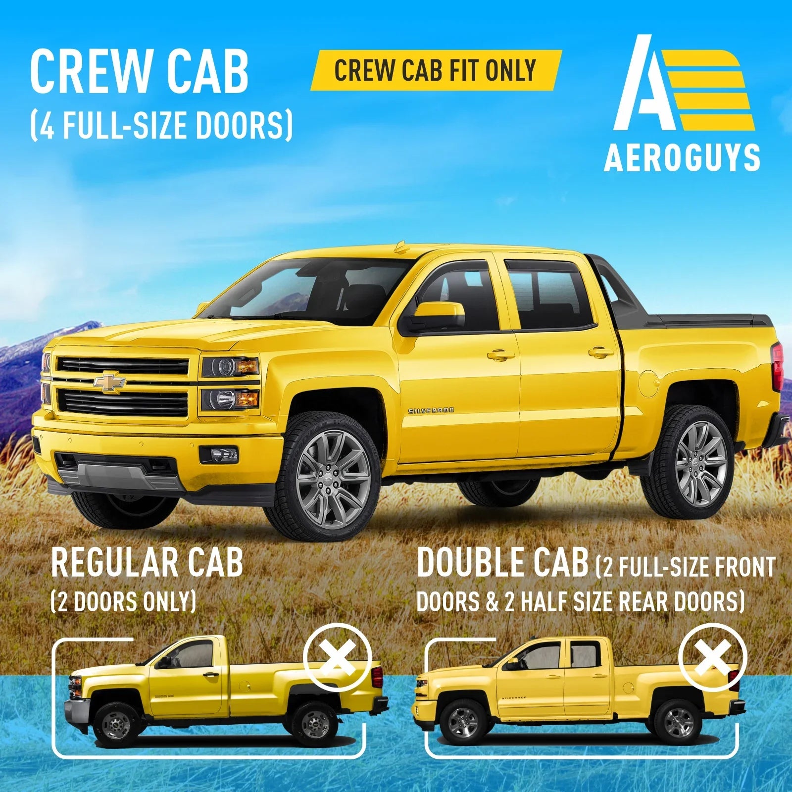 AEROGUYS In-Channel Window Deflectors Extra Durable Window Visors Rain Guards Fit for Chevrolet (Chevy) Silverado 1500 2014-2018 Crew Cab, Sun Visors, Wind Vent Visors, Truck Accessories -4pcs. AG0421