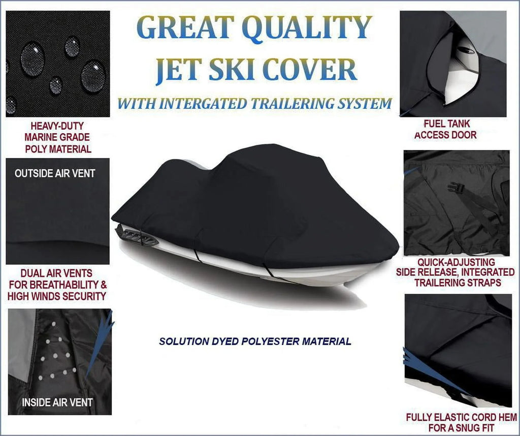 BLACK 600 DENIER JetSki Cover Compatible for PWC Jet Ski Cover Kawasaki STX 750