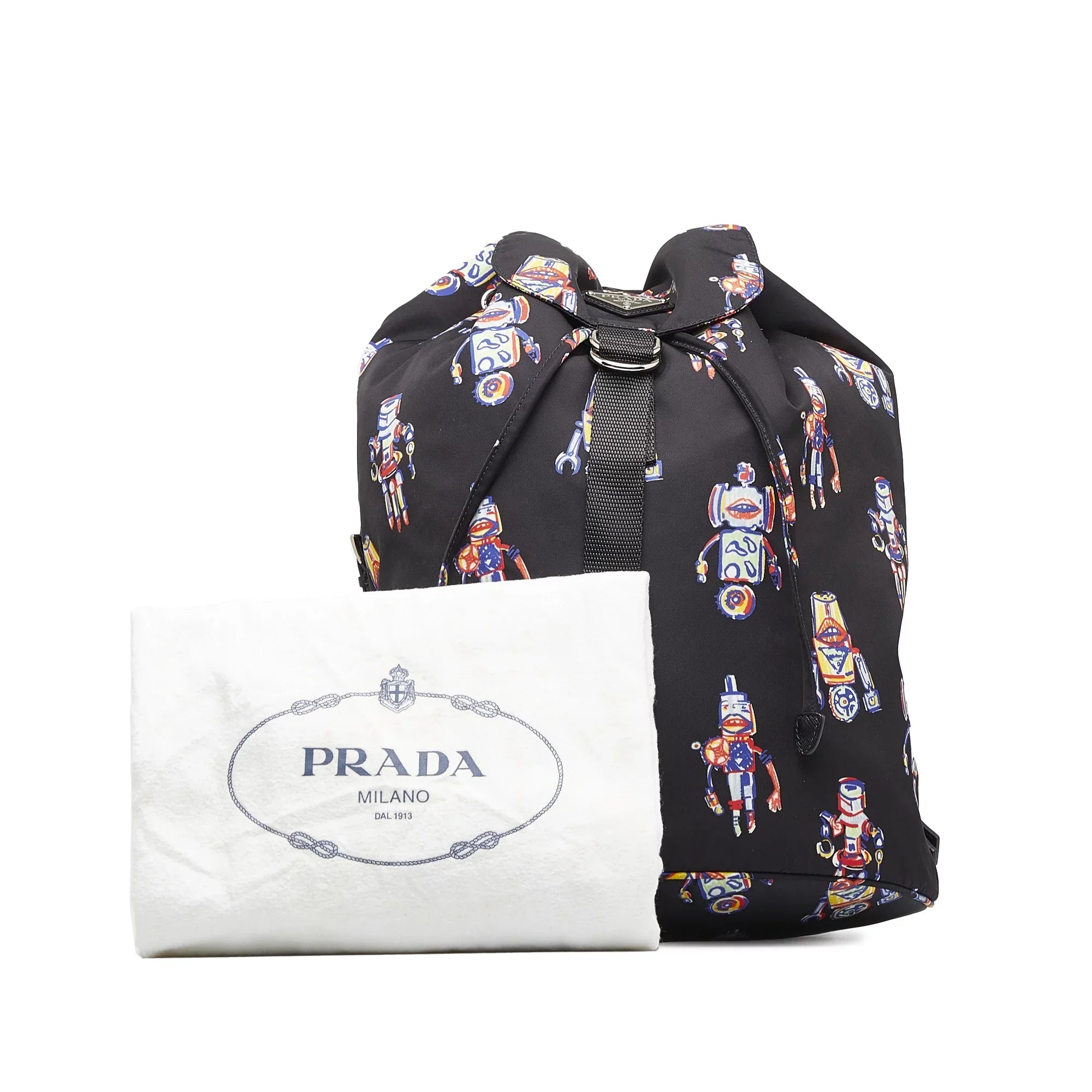 Pre-Owned Authenticated Prada Tessuto Robot Backpack Nylon Fabric Black Unisex (New with Defects)