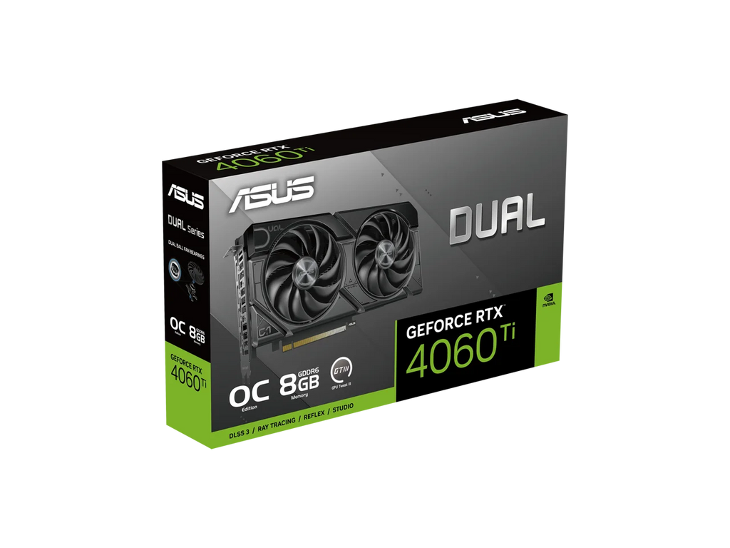 ASUS Dual GeForce RTX? 4060 Ti EVO OC Edition 8GB GDDR6 (PCIe 4.0, 8GB GDDR6, DLSS 3, HDMI 2.1a, DisplayPort 1.4a, Axial-tech fan design, 0dB technology, Protective Backplate, Auto-Extreme Technology)