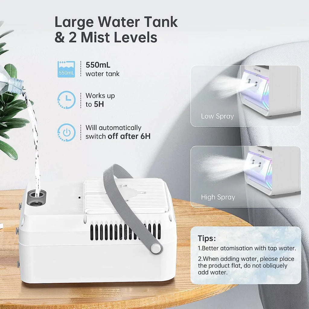 Brano Portable Air Conditioners Fan, Portable AC Air Cooler Fan with 3 Speed , USB Mini Portable Desk Misting Fan , Personal Air Conditioner AC Fan Rechargeable, Blue