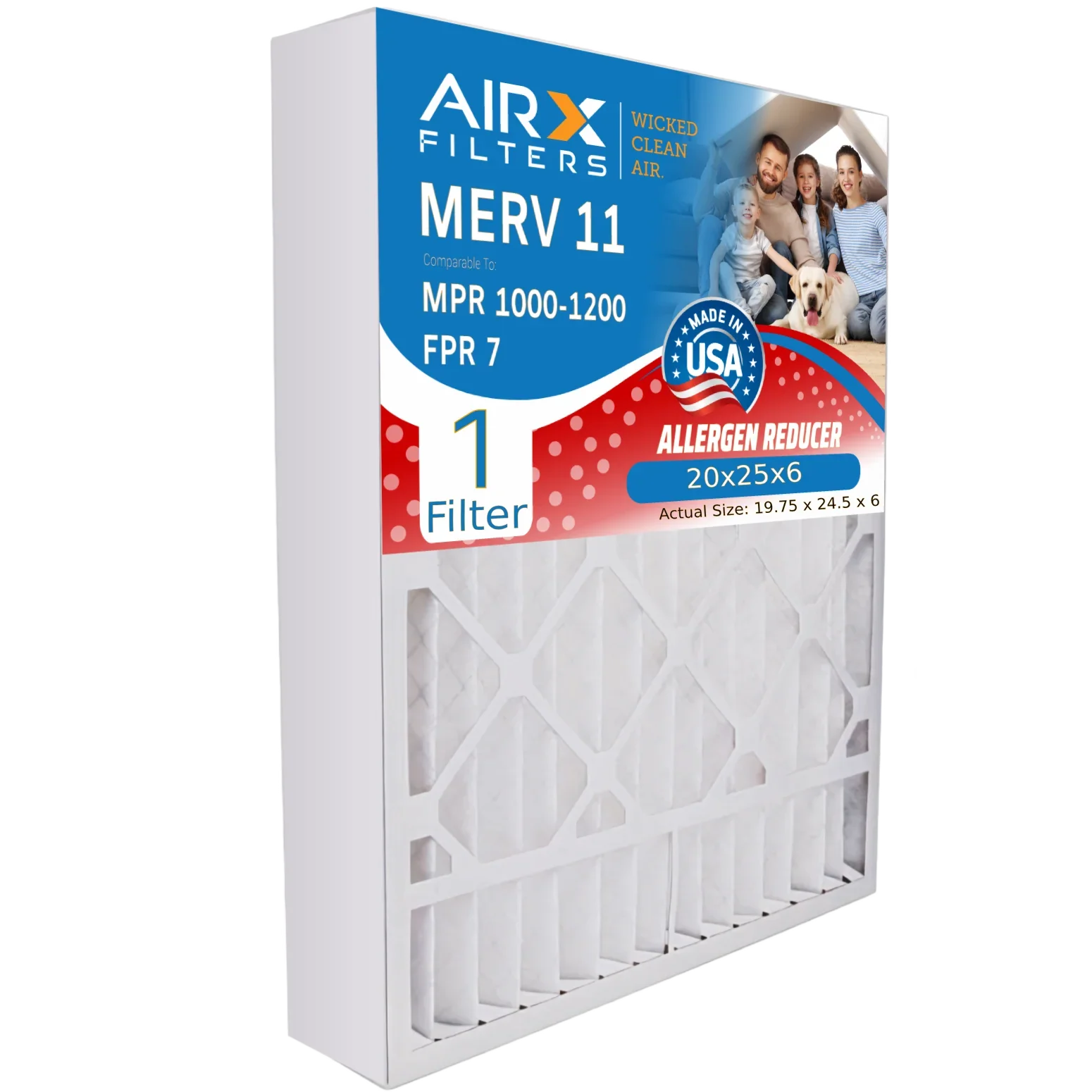 20x25x6 Air Filter MERV 11 Comparable to MPR 1000, MPR 1200 & FPR 7 Compatible with Aprilaire 201 Premium USA Made 20x25x6 Furnace Filter 1 Single Filter by AIRX FILTERS WICKED CLEAN AIR.